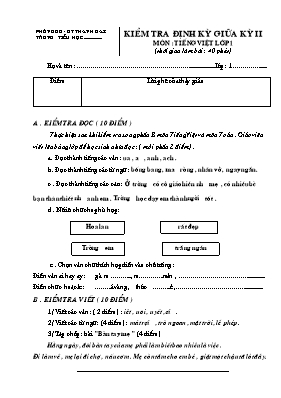Đề kiểm tra định kỳ giữa học kỳ II môn Tiếng Việt Lớp 1, 2, 3 - Phòng GD & ĐT Thanh Oai